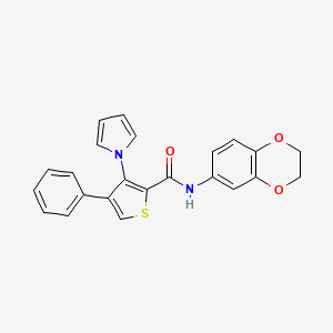molecular formula C23H18N2O3S B6575053 N-(2,3-dihydro-1,4-benzodioxin-6-yl)-4-phenyl-3-(1H-pyrrol-1-yl)thiophene-2-carboxamide CAS No. 1105249-01-1