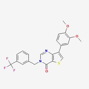 molecular formula C22H17F3N2O3S B6575189 7-(3,4-dimethoxyphenyl)-3-{[3-(trifluoromethyl)phenyl]methyl}-3H,4H-thieno[3,2-d]pyrimidin-4-one CAS No. 1105238-98-9