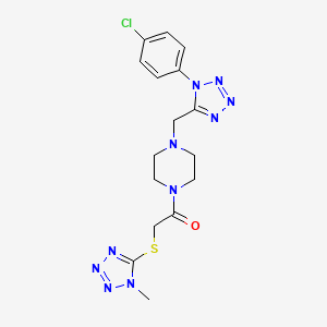 molecular formula C16H19ClN10OS B6575303 1-(4-{[1-(4-chlorophenyl)-1H-1,2,3,4-tetrazol-5-yl]methyl}piperazin-1-yl)-2-[(1-methyl-1H-1,2,3,4-tetrazol-5-yl)sulfanyl]ethan-1-one CAS No. 1049458-56-1