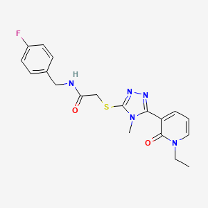 molecular formula C19H20FN5O2S B6575451 2-{[5-(1-ethyl-2-oxo-1,2-dihydropyridin-3-yl)-4-methyl-4H-1,2,4-triazol-3-yl]sulfanyl}-N-[(4-fluorophenyl)methyl]acetamide CAS No. 1105208-19-2