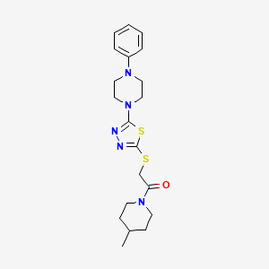 molecular formula C20H27N5OS2 B6575603 1-(4-methylpiperidin-1-yl)-2-{[5-(4-phenylpiperazin-1-yl)-1,3,4-thiadiazol-2-yl]sulfanyl}ethan-1-one CAS No. 1105198-89-7