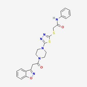 molecular formula C23H22N6O3S2 B6575653 2-[(5-{4-[2-(1,2-benzoxazol-3-yl)acetyl]piperazin-1-yl}-1,3,4-thiadiazol-2-yl)sulfanyl]-N-phenylacetamide CAS No. 1105225-53-3