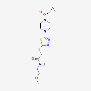 molecular formula C15H23N5O3S2 B6575668 2-{[5-(4-cyclopropanecarbonylpiperazin-1-yl)-1,3,4-thiadiazol-2-yl]sulfanyl}-N-(2-methoxyethyl)acetamide CAS No. 1105227-52-8
