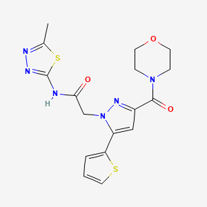 molecular formula C17H18N6O3S2 B6575677 N-(5-methyl-1,3,4-thiadiazol-2-yl)-2-[3-(morpholine-4-carbonyl)-5-(thiophen-2-yl)-1H-pyrazol-1-yl]acetamide CAS No. 1170156-28-1