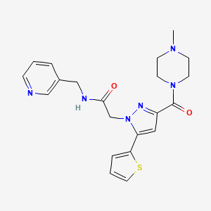 molecular formula C21H24N6O2S B6575682 2-[3-(4-methylpiperazine-1-carbonyl)-5-(thiophen-2-yl)-1H-pyrazol-1-yl]-N-[(pyridin-3-yl)methyl]acetamide CAS No. 1169998-09-7