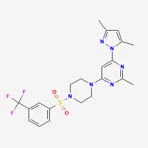 molecular formula C21H23F3N6O2S B6575773 4-(3,5-dimethyl-1H-pyrazol-1-yl)-2-methyl-6-{4-[3-(trifluoromethyl)benzenesulfonyl]piperazin-1-yl}pyrimidine CAS No. 1170507-47-7