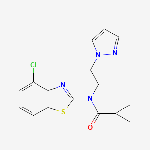 molecular formula C16H15ClN4OS B6575802 N-(4-chloro-1,3-benzothiazol-2-yl)-N-[2-(1H-pyrazol-1-yl)ethyl]cyclopropanecarboxamide CAS No. 1169961-53-8