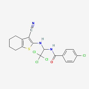 molecular formula C18H15Cl4N3OS B6575916 4-chloro-N-{2,2,2-trichloro-1-[(3-cyano-4,5,6,7-tetrahydro-1-benzothiophen-2-yl)amino]ethyl}benzamide CAS No. 301359-04-6