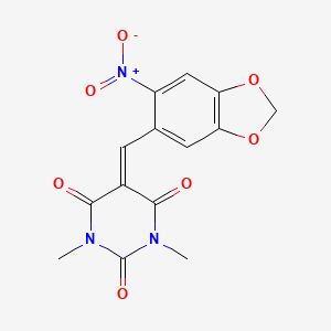 molecular formula C14H11N3O7 B6575937 1,3-dimethyl-5-[(6-nitro-2H-1,3-benzodioxol-5-yl)methylidene]-1,3-diazinane-2,4,6-trione CAS No. 346450-28-0