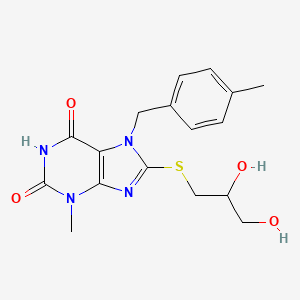 molecular formula C17H20N4O4S B6575999 8-[(2,3-dihydroxypropyl)sulfanyl]-3-methyl-7-[(4-methylphenyl)methyl]-2,3,6,7-tetrahydro-1H-purine-2,6-dione CAS No. 303969-88-2