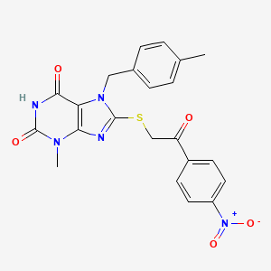 molecular formula C22H19N5O5S B6576002 3-methyl-7-[(4-methylphenyl)methyl]-8-{[2-(4-nitrophenyl)-2-oxoethyl]sulfanyl}-2,3,6,7-tetrahydro-1H-purine-2,6-dione CAS No. 303969-77-9