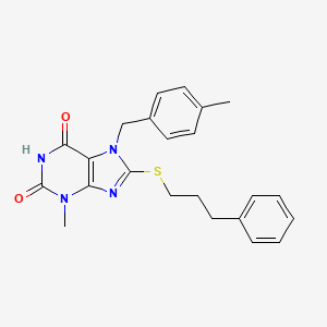 molecular formula C23H24N4O2S B6576009 3-methyl-7-[(4-methylphenyl)methyl]-8-[(3-phenylpropyl)sulfanyl]-2,3,6,7-tetrahydro-1H-purine-2,6-dione CAS No. 332103-39-6