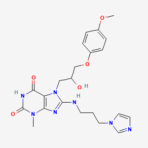 molecular formula C22H27N7O5 B6576068 7-[2-hydroxy-3-(4-methoxyphenoxy)propyl]-8-{[3-(1H-imidazol-1-yl)propyl]amino}-3-methyl-2,3,6,7-tetrahydro-1H-purine-2,6-dione CAS No. 4628-62-0