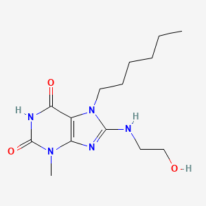 molecular formula C14H23N5O3 B6576070 7-hexyl-8-[(2-hydroxyethyl)amino]-3-methyl-2,3,6,7-tetrahydro-1H-purine-2,6-dione CAS No. 377059-39-7