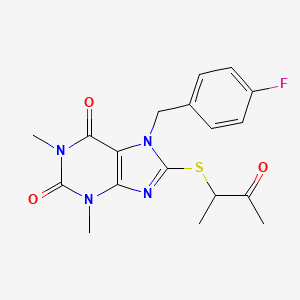 molecular formula C18H19FN4O3S B6576089 7-[(4-fluorophenyl)methyl]-1,3-dimethyl-8-[(3-oxobutan-2-yl)sulfanyl]-2,3,6,7-tetrahydro-1H-purine-2,6-dione CAS No. 505081-09-4