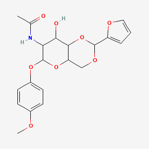 N-[2-(furan-2-yl)-8-hydroxy-6-(4-methoxyphenoxy)-hexahydro-2H-pyrano[3,2-d][1,3]dioxin-7-yl]acetamide