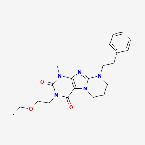 molecular formula C21H27N5O3 B6576196 3-(2-ethoxyethyl)-1-methyl-9-(2-phenylethyl)-1H,2H,3H,4H,6H,7H,8H,9H-pyrimido[1,2-g]purine-2,4-dione CAS No. 876151-16-5