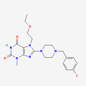 molecular formula C21H27FN6O3 B6576229 7-(2-ethoxyethyl)-8-{4-[(4-fluorophenyl)methyl]piperazin-1-yl}-3-methyl-2,3,6,7-tetrahydro-1H-purine-2,6-dione CAS No. 878432-76-9
