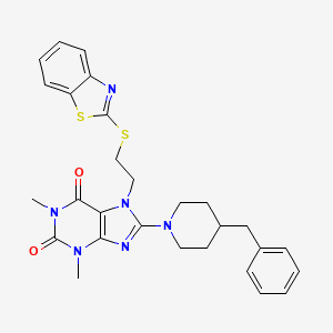 molecular formula C28H30N6O2S2 B6576375 7-[2-(1,3-benzothiazol-2-ylsulfanyl)ethyl]-8-(4-benzylpiperidin-1-yl)-1,3-dimethyl-2,3,6,7-tetrahydro-1H-purine-2,6-dione CAS No. 685860-71-3