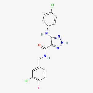 molecular formula C16H12Cl2FN5O B6576402 N-[(3-chloro-4-fluorophenyl)methyl]-5-[(4-chlorophenyl)amino]-1H-1,2,3-triazole-4-carboxamide CAS No. 1291857-95-8