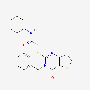 molecular formula C22H27N3O2S2 B6576452 2-({3-benzyl-6-methyl-4-oxo-3H,4H,6H,7H-thieno[3,2-d]pyrimidin-2-yl}sulfanyl)-N-cyclohexylacetamide CAS No. 689262-86-0