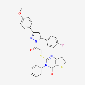 molecular formula C30H25FN4O3S2 B6576454 2-({2-[5-(4-fluorophenyl)-3-(4-methoxyphenyl)-4,5-dihydro-1H-pyrazol-1-yl]-2-oxoethyl}sulfanyl)-3-phenyl-3H,4H,6H,7H-thieno[3,2-d]pyrimidin-4-one CAS No. 850915-23-0