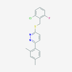 molecular formula C19H16ClFN2S B6576502 3-{[(2-chloro-6-fluorophenyl)methyl]sulfanyl}-6-(2,4-dimethylphenyl)pyridazine CAS No. 1170211-34-3
