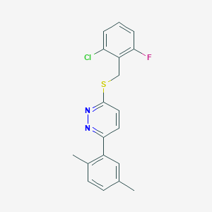 molecular formula C19H16ClFN2S B6576503 3-{[(2-chloro-6-fluorophenyl)methyl]sulfanyl}-6-(2,5-dimethylphenyl)pyridazine CAS No. 1169964-89-9