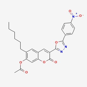 molecular formula C25H23N3O7 B6576537 6-hexyl-3-[5-(4-nitrophenyl)-1,3,4-oxadiazol-2-yl]-2-oxo-2H-chromen-7-yl acetate CAS No. 313519-40-3