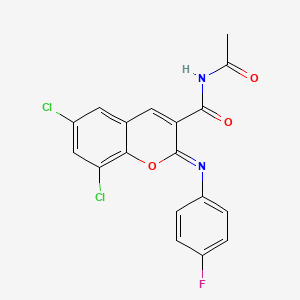 (2Z)-N-acetyl-6,8-dichloro-2-[(4-fluorophenyl)imino]-2H-chromene-3-carboxamide