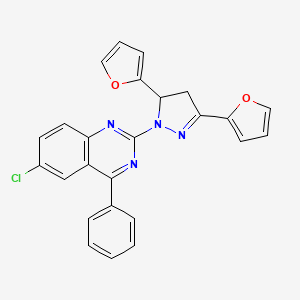 molecular formula C25H17ClN4O2 B6576639 2-[3,5-bis(furan-2-yl)-4,5-dihydro-1H-pyrazol-1-yl]-6-chloro-4-phenylquinazoline CAS No. 797774-15-3