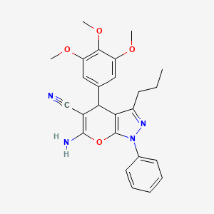 molecular formula C25H26N4O4 B6576659 6-amino-1-phenyl-3-propyl-4-(3,4,5-trimethoxyphenyl)-1H,4H-pyrano[2,3-c]pyrazole-5-carbonitrile CAS No. 364618-01-9
