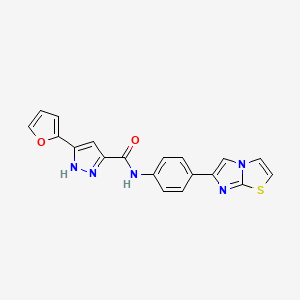 molecular formula C19H13N5O2S B6576797 3-(furan-2-yl)-N-(4-{imidazo[2,1-b][1,3]thiazol-6-yl}phenyl)-1H-pyrazole-5-carboxamide CAS No. 1257878-46-8
