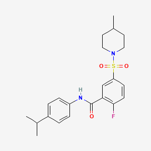 molecular formula C22H27FN2O3S B6576853 2-fluoro-5-[(4-methylpiperidin-1-yl)sulfonyl]-N-[4-(propan-2-yl)phenyl]benzamide CAS No. 422552-90-7