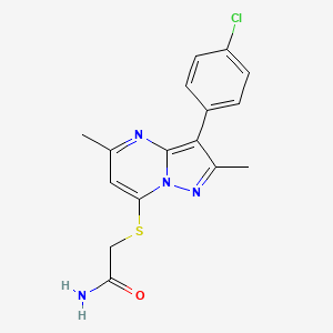 molecular formula C16H15ClN4OS B6576965 2-{[3-(4-chlorophenyl)-2,5-dimethylpyrazolo[1,5-a]pyrimidin-7-yl]sulfanyl}acetamide CAS No. 862486-12-2