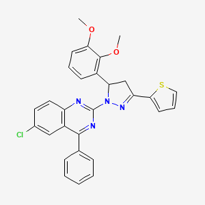 molecular formula C29H23ClN4O2S B6577235 6-chloro-2-[5-(2,3-dimethoxyphenyl)-3-(thiophen-2-yl)-4,5-dihydro-1H-pyrazol-1-yl]-4-phenylquinazoline CAS No. 361480-27-5