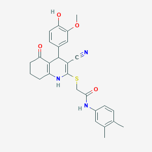 molecular formula C27H27N3O4S B6577270 2-{[3-cyano-4-(4-hydroxy-3-methoxyphenyl)-5-oxo-1,4,5,6,7,8-hexahydroquinolin-2-yl]sulfanyl}-N-(3,4-dimethylphenyl)acetamide CAS No. 799792-73-7