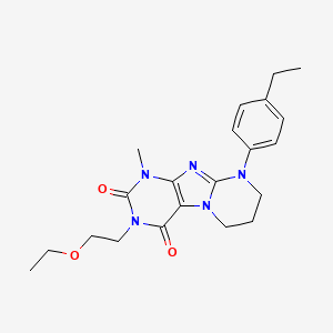 molecular formula C21H27N5O3 B6577278 3-(2-ethoxyethyl)-9-(4-ethylphenyl)-1-methyl-1H,2H,3H,4H,6H,7H,8H,9H-pyrimido[1,2-g]purine-2,4-dione CAS No. 847246-72-4