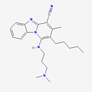 molecular formula C23H31N5 B6577313 13-{[3-(dimethylamino)propyl]amino}-11-methyl-12-pentyl-1,8-diazatricyclo[7.4.0.0^{2,7}]trideca-2(7),3,5,8,10,12-hexaene-10-carbonitrile CAS No. 442572-59-0