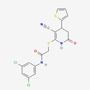 molecular formula C18H13Cl2N3O2S2 B6577329 2-{[3-cyano-6-oxo-4-(thiophen-2-yl)-1,4,5,6-tetrahydropyridin-2-yl]sulfanyl}-N-(3,5-dichlorophenyl)acetamide CAS No. 375831-40-6