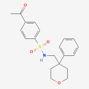 4-acetyl-N-[(4-phenyloxan-4-yl)methyl]benzene-1-sulfonamide
