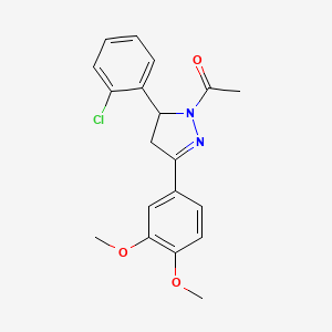 molecular formula C19H19ClN2O3 B6577380 1-[5-(2-chlorophenyl)-3-(3,4-dimethoxyphenyl)-4,5-dihydro-1H-pyrazol-1-yl]ethan-1-one CAS No. 370843-03-1