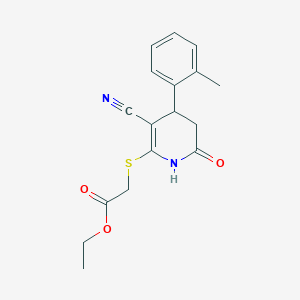 molecular formula C17H18N2O3S B6577453 ethyl 2-{[3-cyano-4-(2-methylphenyl)-6-oxo-1,4,5,6-tetrahydropyridin-2-yl]sulfanyl}acetate CAS No. 375834-35-8
