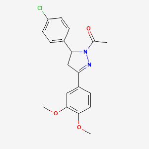 molecular formula C19H19ClN2O3 B6577502 1-[5-(4-chlorophenyl)-3-(3,4-dimethoxyphenyl)-4,5-dihydro-1H-pyrazol-1-yl]ethan-1-one CAS No. 369398-09-4