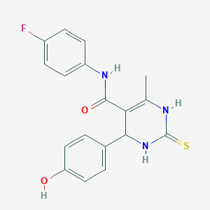 molecular formula C18H16FN3O2S B6577571 N-(4-fluorophenyl)-4-(4-hydroxyphenyl)-6-methyl-2-sulfanylidene-1,2,3,4-tetrahydropyrimidine-5-carboxamide CAS No. 455927-66-9