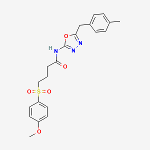 molecular formula C21H23N3O5S B6577586 4-(4-methoxybenzenesulfonyl)-N-{5-[(4-methylphenyl)methyl]-1,3,4-oxadiazol-2-yl}butanamide CAS No. 1169995-01-0