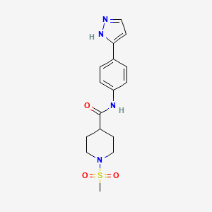 molecular formula C16H20N4O3S B6577703 1-methanesulfonyl-N-[4-(1H-pyrazol-3-yl)phenyl]piperidine-4-carboxamide CAS No. 1206991-89-0