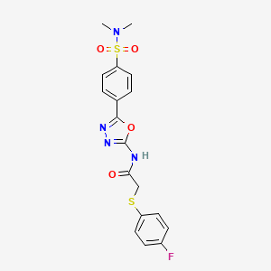 molecular formula C18H17FN4O4S2 B6577870 N-{5-[4-(dimethylsulfamoyl)phenyl]-1,3,4-oxadiazol-2-yl}-2-[(4-fluorophenyl)sulfanyl]acetamide CAS No. 1172988-13-4