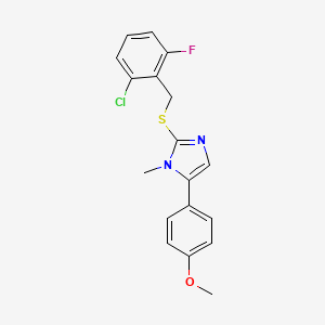 molecular formula C18H16ClFN2OS B6577895 2-{[(2-chloro-6-fluorophenyl)methyl]sulfanyl}-5-(4-methoxyphenyl)-1-methyl-1H-imidazole CAS No. 921562-09-6