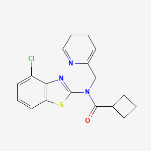 molecular formula C18H16ClN3OS B6577918 N-(4-chloro-1,3-benzothiazol-2-yl)-N-[(pyridin-2-yl)methyl]cyclobutanecarboxamide CAS No. 1173043-06-5